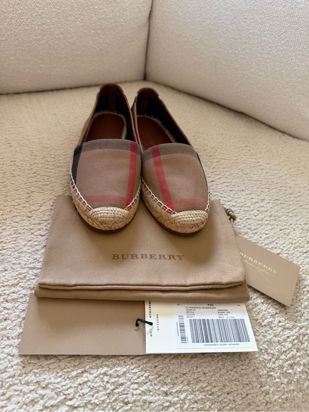 Burberry Tan Check Canvas Espadrille Flats